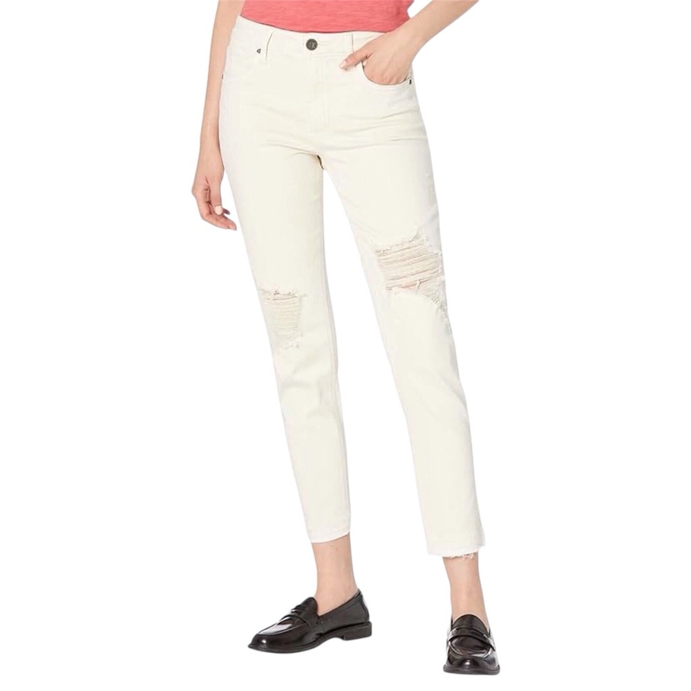 Kut From the Kloth Women Jeans Size 4 White Rachael High Rise Fab Ab Mom Raw Hem